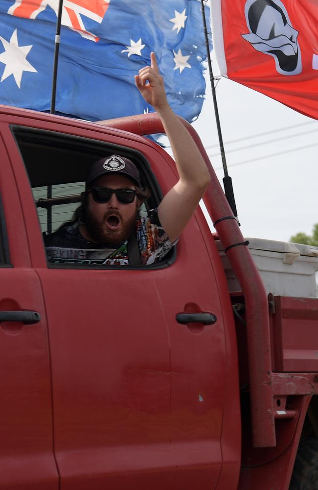 An enthusiastic punter was snapped Variety NT Ute Run in Hidden Valley. Picture: (A)manda Parkinson