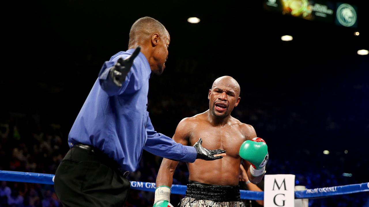 Floyd Mayweather during the ‘mayhem’ that was his second fight with Marcos Maidana.