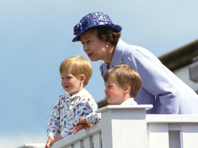 The Queen with Prince William and Prince Harry at the polo in 1987. Picture: Getty Images