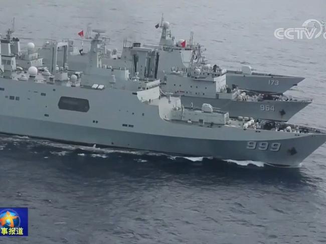 The presence of four modern Chinese warships near the Maldive Islands has significant implications for the balance of power in the Indian Ocean. Picture: CCTV7