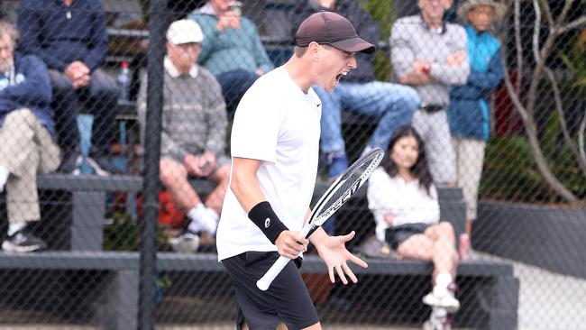 Frustrations ran high for Cade Birrell as he fought hard against Oliver Statham in the men's final. Picture: Richard Gosling.