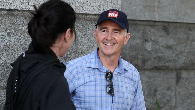 Senator Gerard Rennick campaigning against the Indigenous voice to parliament referendum. Picture: Liam Kidston