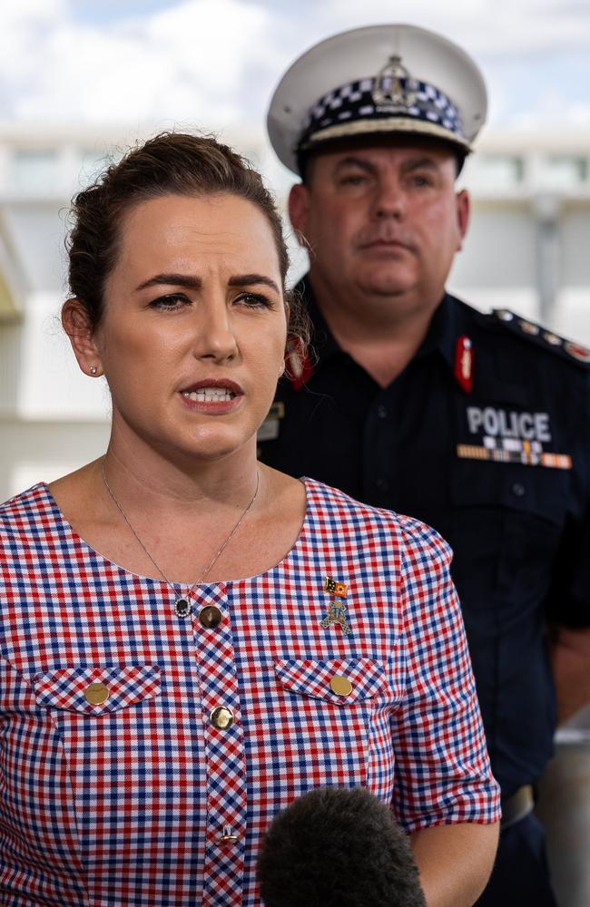 Lia Finocchiaro Chief Minister of the Northern Territory and NT's acting police commissioner Martin Dole announce an independent inquiry into police recruitment. Picture: Pema Tamang Pakhrin