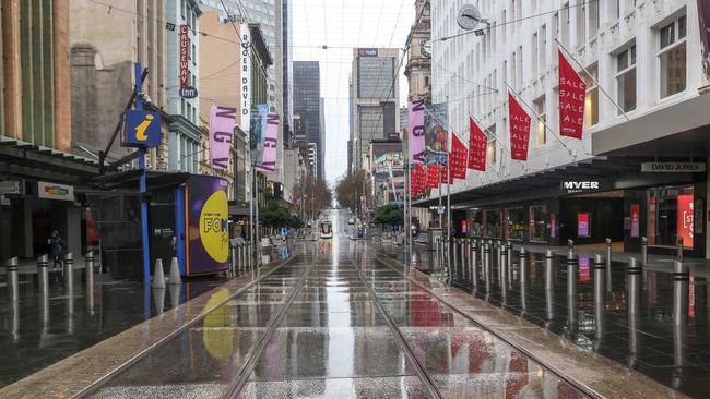 A normally bustling Bourke St. Mall became a lonely place during the pandemic. Picture: Ian Currie