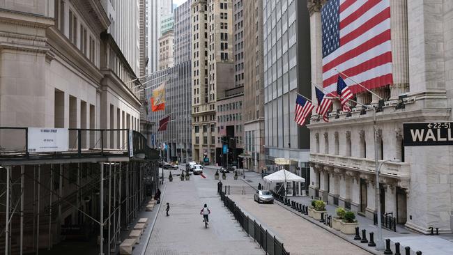 Wall Street and much of the Financial District stands empty as the coronavirus keeps financial markets and businesses mostly closed. Picture: Getty Images