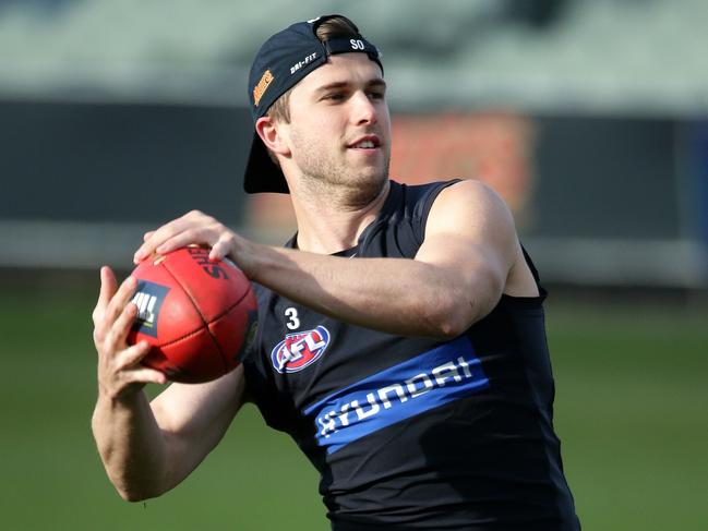 Marc Murphy gathers the ball during a Carlton Football Club AFL training session at Ikon Park in Carlton on Friday 19th June, 2015. Picture: Mark Dadswell