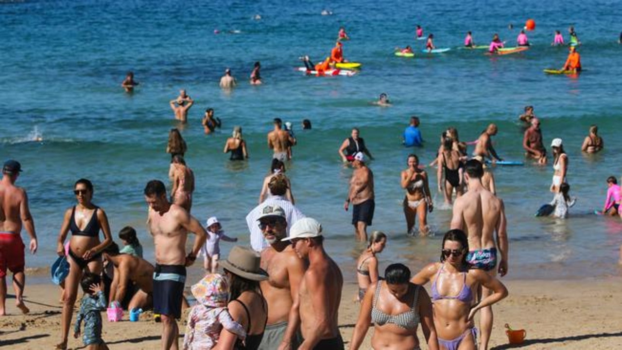 Swimmers at Bondi Beach enjoying the heat as temperatures are expected to reach up to 35 degrees in parts of Sydney. Picture: NCA NewsWire / Gaye Gerard