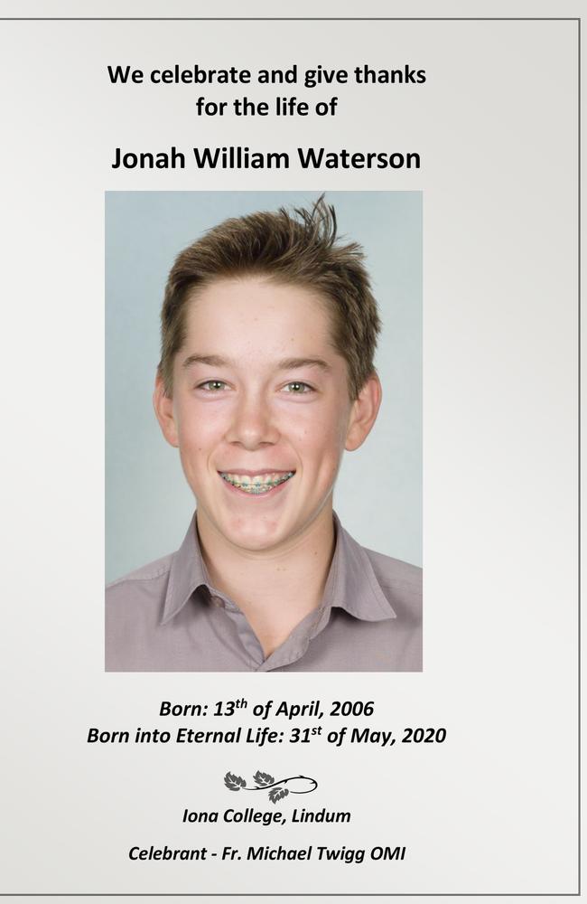 The funeral booklet for Jonah Waterson.