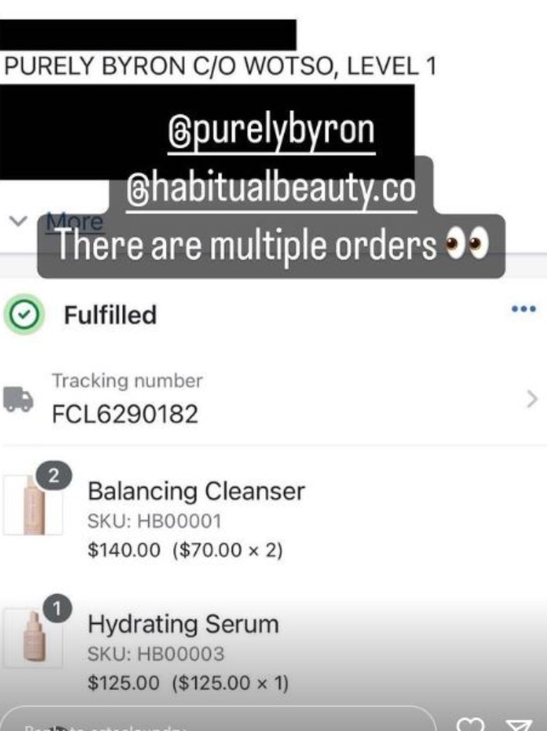 Rumble said the brand made multiple orders to their warehouse. Picture: Instagram