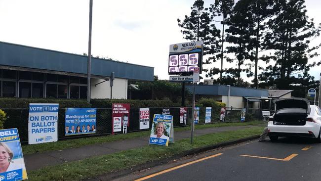 A booth being set up for the federal poll at Nerang on the Gold Coast.