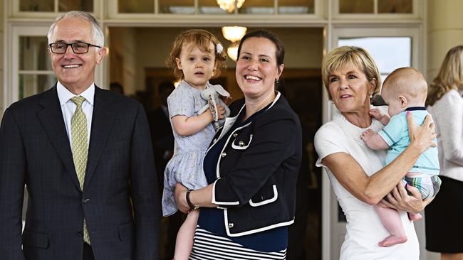 Juggling parenting and politics: With kids Olivia and Edward, Prime Minister Malcolm Turnbull and Minister for Foreign Affairs Julie Bishop.