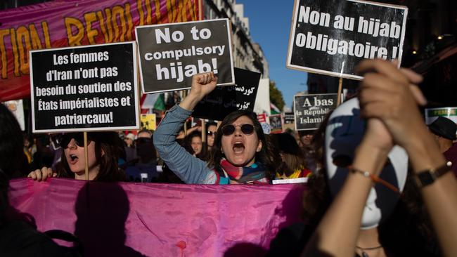 A demonstration to support the Iranian women and protesters in Iran at Republic Square Paris, France. Photo by Ibrahim Ezzat/NurPhoto via Getty Images