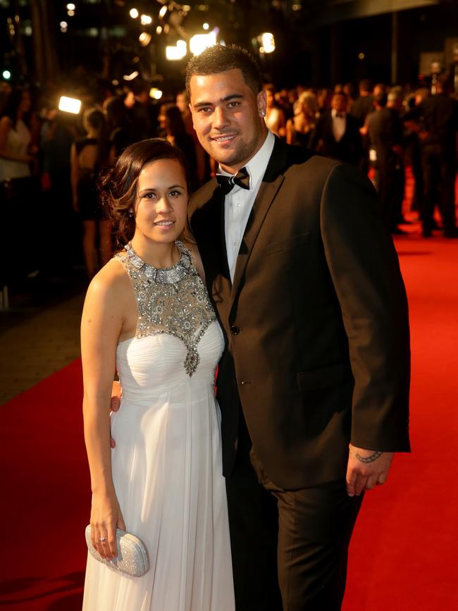 Andrew Fifita and Nikkita Kafoa on the red carpet at the Dally M Awards at The Star Casino, Pyrmont . Picture Gregg Porteous