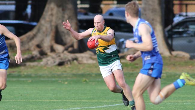 Salisbury North player/coach Joe Hay in action last season. Picture: AAP/Russell Millard