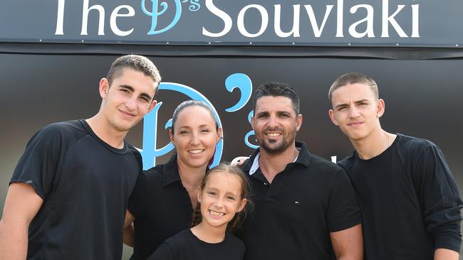 Number 3: The Ruscigno family, Daniel Jnr, Cara, Aliciya, Daniel and Julian, with their Essendon food truck, The D’s Souvlaki. Picture: Josie Hayden