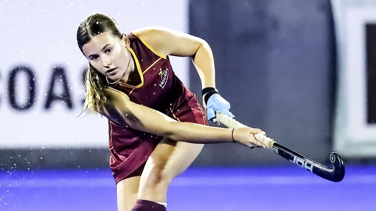 Queensland in action at the 2024 under-18 national hockey championships on the Gold Coast. Picture: Click InFocus.