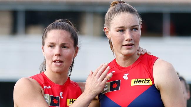 Star Melbourne forward duo Kate Hore and Tayla Harris have only managed one goal each in the consecutive losses to Brisbane and North Melbourne. Picture: Michael Willson / Getty Images