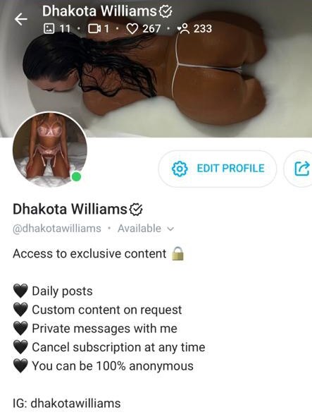 Dhakota Williams’ OnlyFans page.