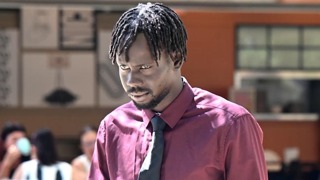 Defendant Malat Akoi Makuach, 25, outside Brisbane Supreme Court. He has also been on bail throughout the trial. Picture: John Gass/NCA NewsWire