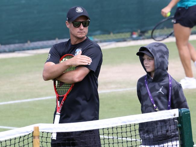 Lleyton Hewitt with his son Cruz. Picture: Ella Pellegrini