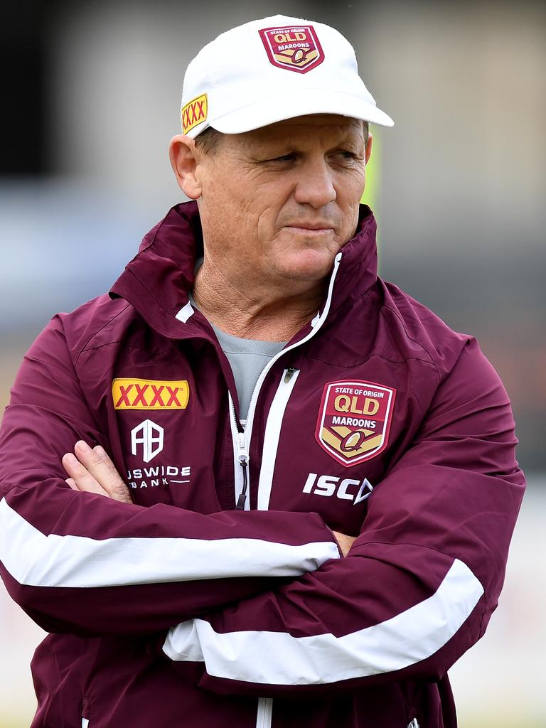 BRISBANE, AUSTRALIA - JULY 05: Coach Kevin Walters watches on during a Queensland Maroons State of Origin training session at Langlands Park on July 05, 2019 in Brisbane, Australia. (Photo by Bradley Kanaris/Getty Images)