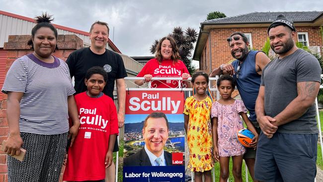 Warrawong’s Kewa family are “excited” by the Member for Wollongong Paul Scully being re-elected into a Labor government. Picture: Dylan Arvela