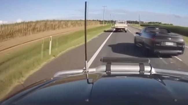 A black ute was captured allegedly speeding and dangerously overtaking over vehicles before causing a fatal crash on Hay Point Rd, Alligator Creek, that claimed the life of Ooralea father Nick Evangelista. Image: 7News Mackay