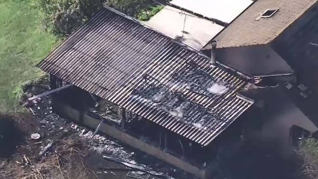 Two people have died after a house fire in Lara, southwest of Melbourne, on Monday morning. Picture: 3AW.