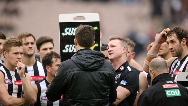Collingwood coach Nathan Buckley looks for answers. Picture: Wayne Ludbey