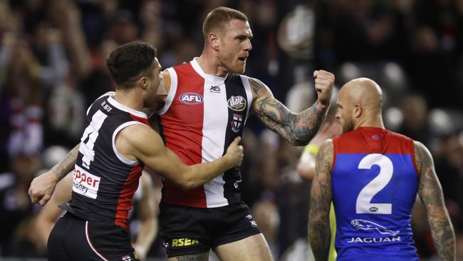 Tim Membrey celebrates one of his four goals. Picture: AAP