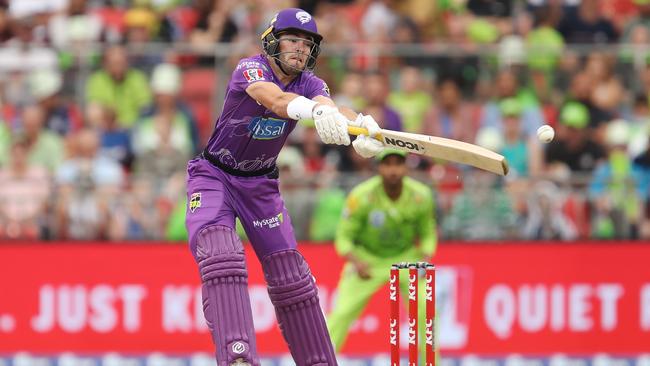 Caleb Jewell of the Hurricanes bats during the Big Bash League (BBL) cricket match between the Sydney Thunder and the Hobart Hurricanes at Sydney Showground Stadium in Sydney. (AAP Image/Brendon Thorne)