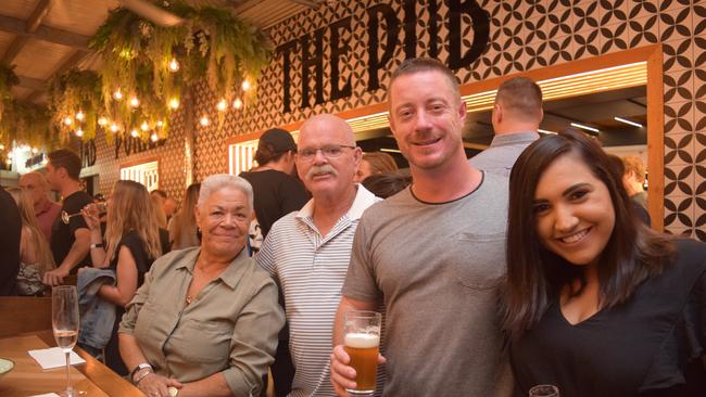 Christine Peterson, Robert Peterson, Scotty Hill and Stephanie Bugeja at the Airlie Beach Hotel opening on Saturday night. (2018)