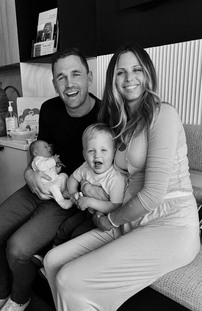 Joel, Britt and Joey Selwood welcome baby Alfie Roy. Picture: Instagram