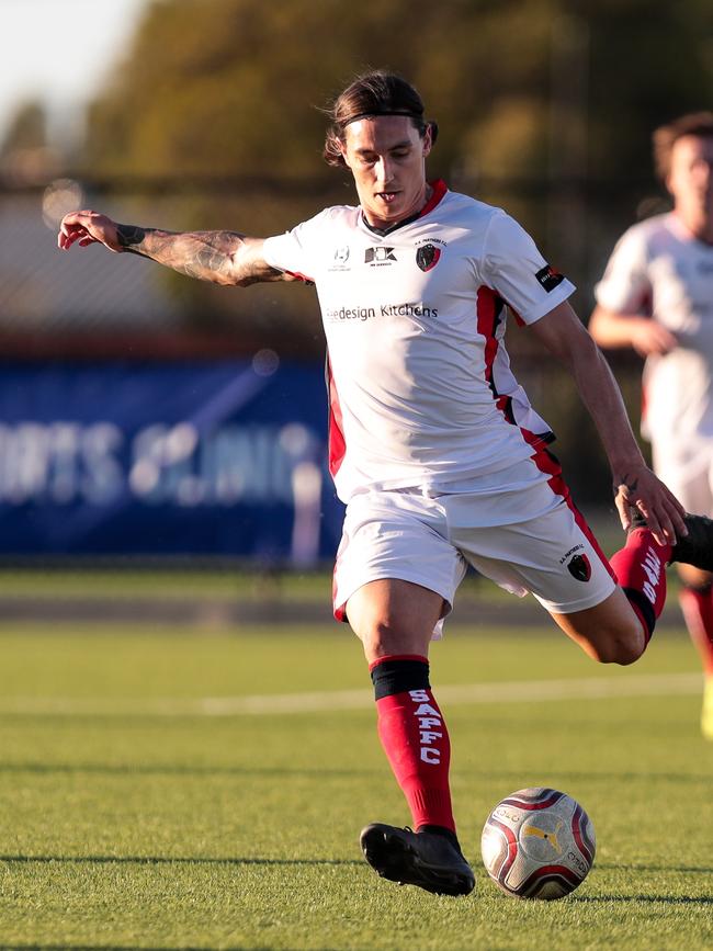 South Adelaide midfielder Liam Wooding in action during his side’s match against Adelaide Olympic on Saturday. Picture: Adam Butler.