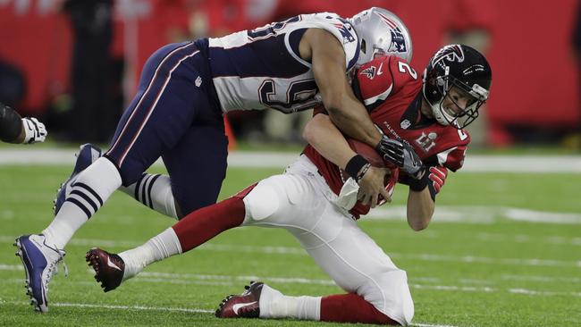 New England Patriots' Trey Flowers sacks Atlanta Falcons' Matt Ryan. Picture: AP