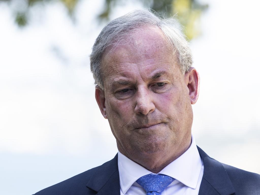 Federal Minister for Aged Care Richard Colbeck looks down during the Royal Commission Report into Aged Care press conference. Picture: Getty Images