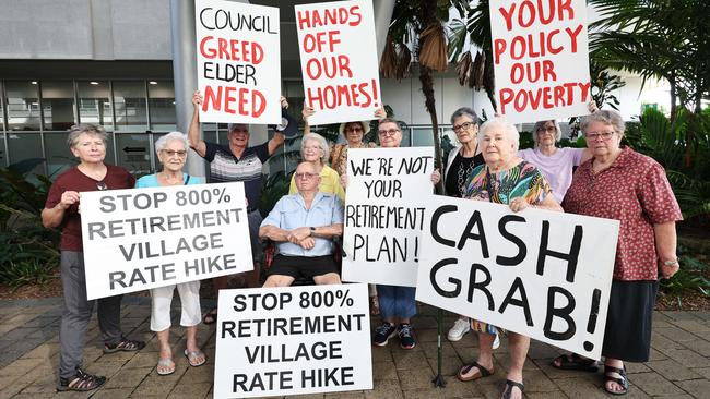 Cairns retirement village residents turned out in force at Cairns Regional Council's offices on Wednesday morning. Picture: Brendan Radke