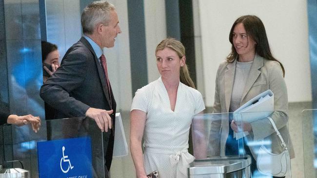Jamie Kah and stablehand Ruby McIntyre leave the white powder hearing last month.