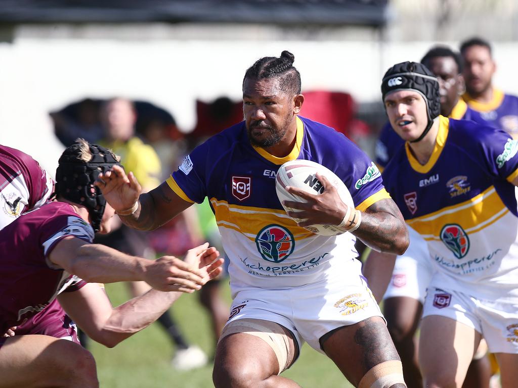 Edmonton's Aaron Daniel in action in the Cairns and District Rugby League (CDRL) match between, the Edmonton Storm and the Yarrabah Seahawks, held at Peterson Park, Edmonton. Picture: Brendan Radke