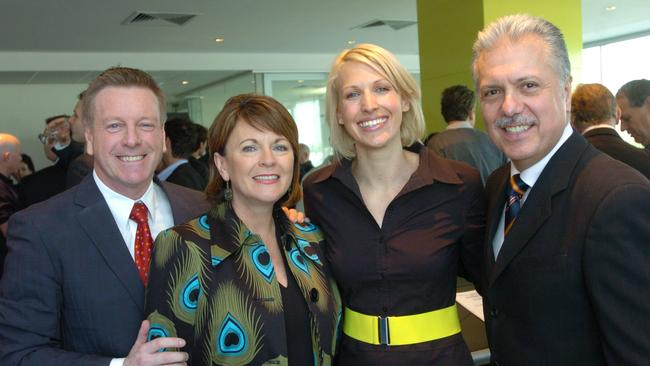 Official opening of Channel 10's new television studio on Hutt Street, Adelaide. (L-r) TV presenter Mark Aiston, Jane Reilly, Rebecca Morse and George Donikian.