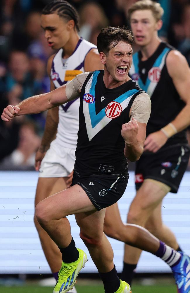 Port Adelaide and Fremantle will round out the season with a finals-shaping game. Picture: Sarah Reed/AFL Photos via Getty Images