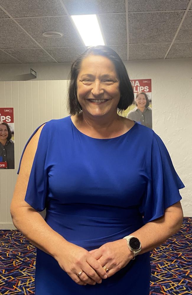 Gilmore Labor MP Fiona Phillips after giving her victory speech on 2025 Election Day. Picture: Hannah Farrow