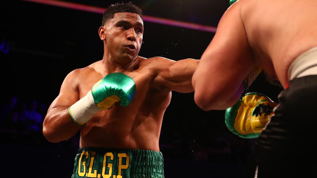 Tevita Pangai Jr was too good for Gerico Cecil in their heavyweight bout in Brisbane. Picture: Getty Images