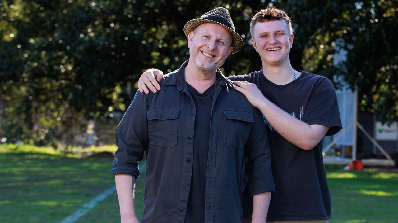 Jayden Cummins, with his son Henry, was “so glad to be alive” after his heart transplant. Picture: Justin Lloyd