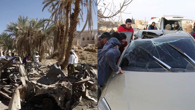 A specially modified Hellfire is intended to limit damage compared to typical missiles. Left, a car destroyed by a US drone airstrike that targeted suspected al Qaeda militants in 2012 in Yemen. Right, a US airstrike using a modified Hellfire killed al Qaeda deputy leader Abu Khayr al-Masri in Syria in 2017.