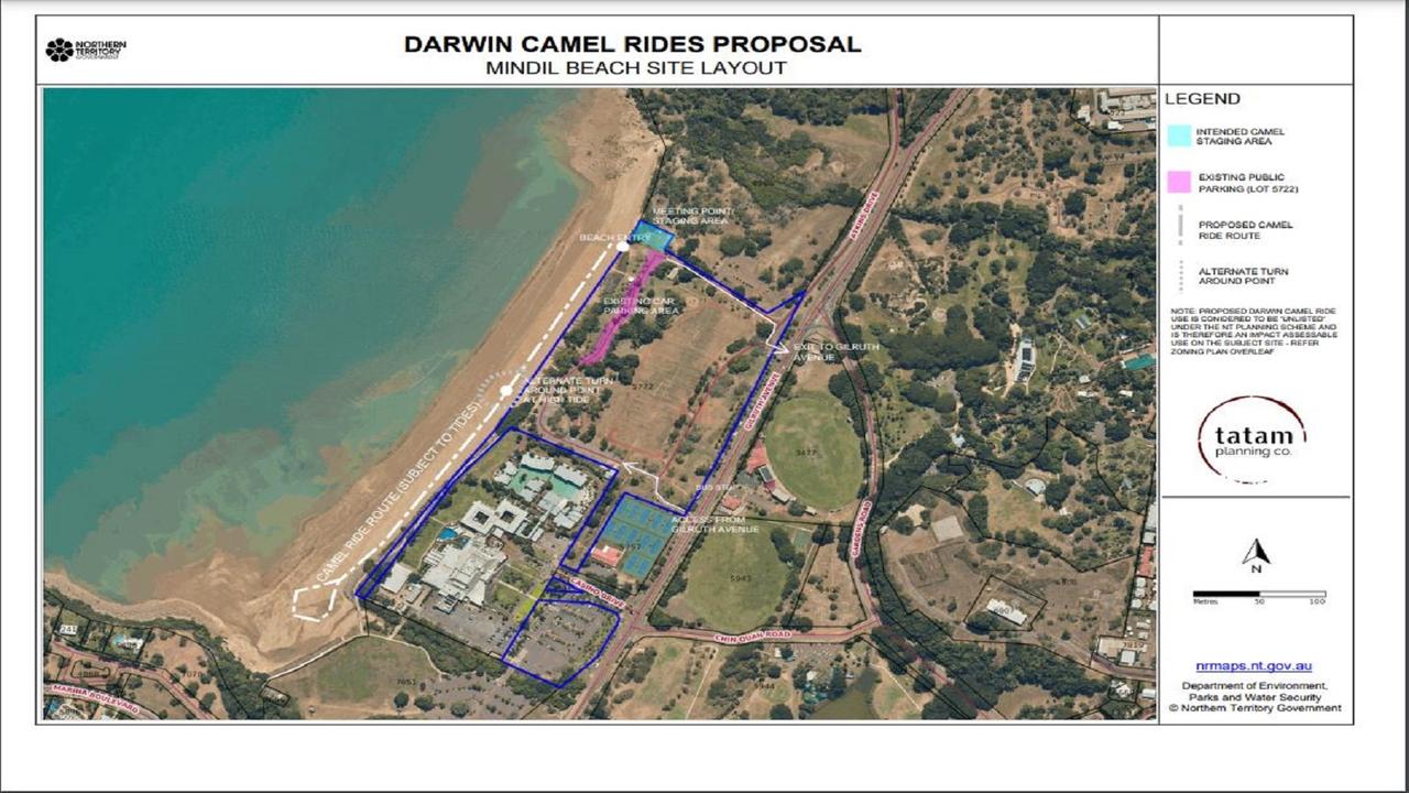 The proposed route for Darwin Camel Rides' permanent Mindil Beach attraction. Picture: Tatam Planning Co.