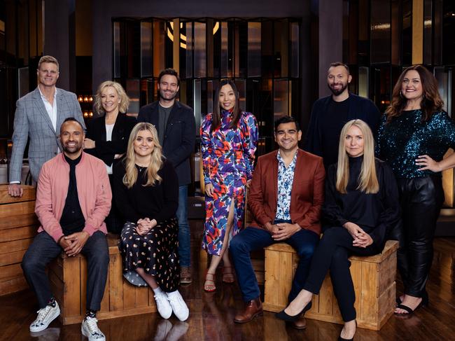 Nick Riewoldt with the rest of the Celebrity MasterChef cast including acclaimed Aussie actors, Rebecca Gibney and Matt Le Nevez, fashion designer, Collette Dinnigan, Olympian Ian Thorpe, singer Dami Im, radio host Chrissie Swan, Comedian Dilruk Jayasinha , AFL great Archie Thompson and British TV presenter and chef Gordon Ramsay's daughter Tilly. Picture: Courtesy of Channel Ten