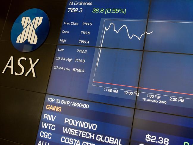 The All Ordinaries index is displayed on the Australian Stock Exchange (ASX) trading board in Sydney, Thursday, January 16, 2020. The ASX has hit a record high this morning, with the ASX 200 index going past 7000 for the first time ever. (AAP Image/Bianca De Marchi) NO ARCHIVING