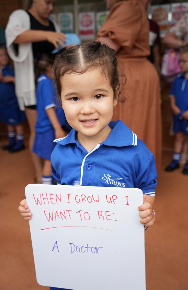 2023 prep students' first day at St Anthony's Primary School, Toowoomba. Florence Park.