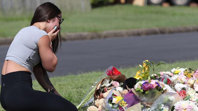 Family friend Korri Loader at the scene of the murder suicide. Pic: Peter Wallis